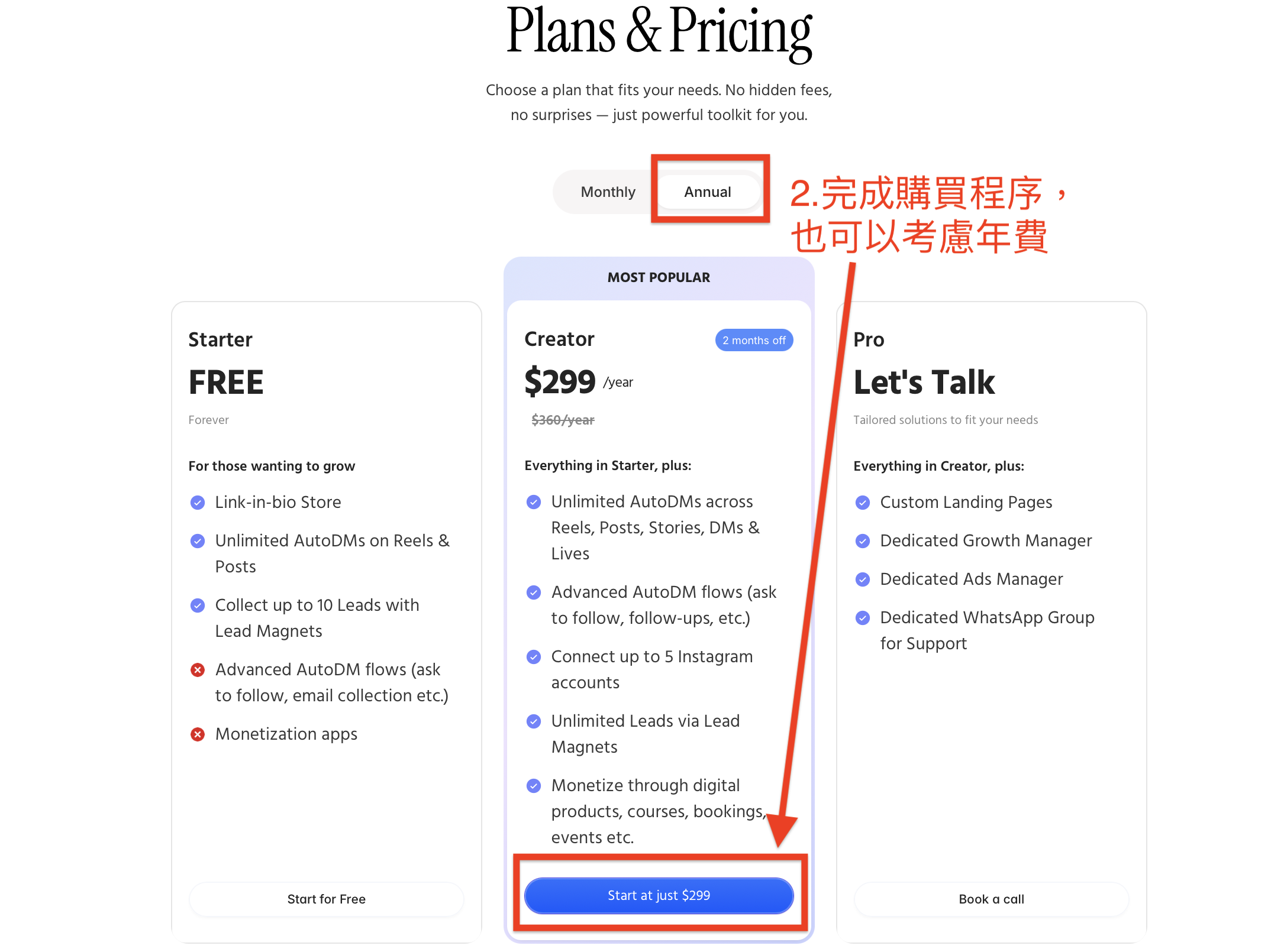 Step 2a 購買年費計畫